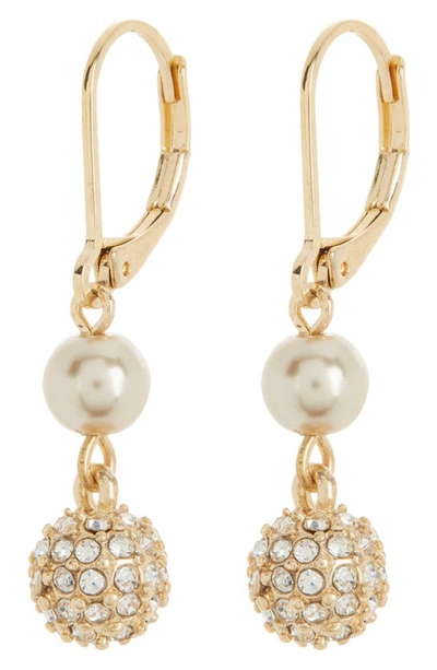 Shop Anne Klein Imitation Pearl & Crystal Ball Drop Earrings In Pearl/ Crystal/ Gold