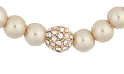 Shop Anne Klein Set Of Three Crystal & Imitation Pearl Beaded Stretch Bracelets In Pearl/ Crystal/ Gold