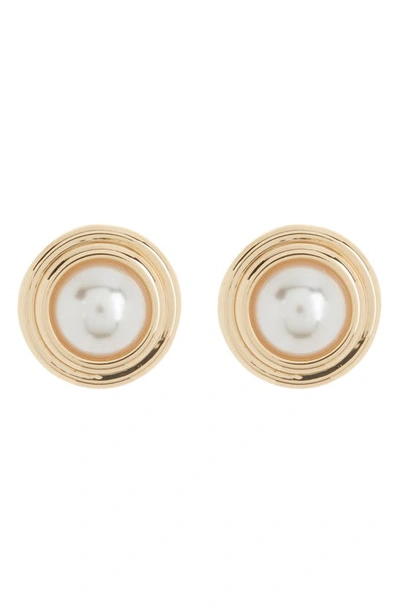 Shop Anne Klein Imitation Pearl Button Stud Earrings In Gold/ White Pearl