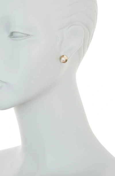 Shop Anne Klein Imitation Pearl Button Stud Earrings In Gold/ White Pearl