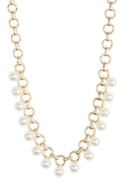 Shop Anne Klein Imitation Pearl Chain Necklace In Gold/ White Pearl