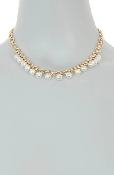 Shop Anne Klein Imitation Pearl Chain Necklace In Gold/ White Pearl