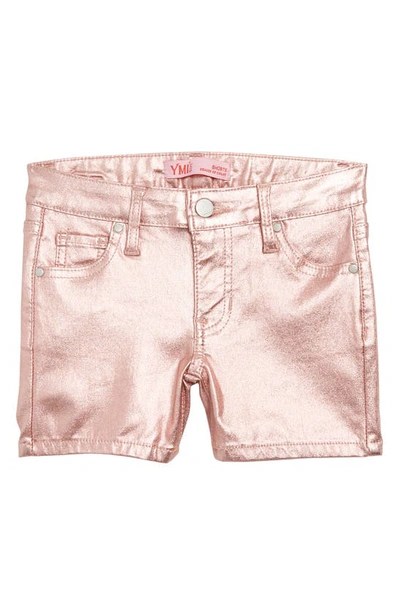 Shop Ymi Kids' Metallic Bike Shorts In Rose Pink