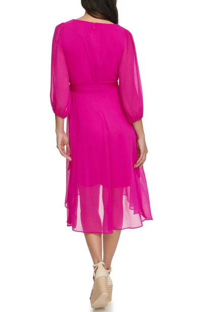 Shop Dkny Balloon Sleeve Faux Wrap Dress In Power Pink