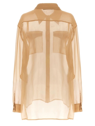 Shop Alberta Ferretti Beige Shirt With Pointed Collar And Patch Pockets In Silk Chiffon Woman
