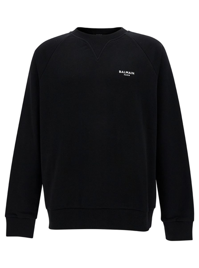 Shop Balmain Flocked Logo Sweatshirt In Black