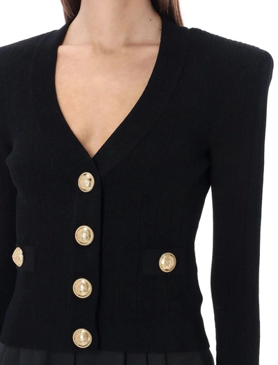 Shop Balmain Gold Buttons Knit Cardigan In Black