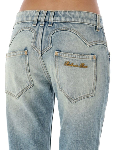 Shop Balmain Western Bootcut Denim Jeans In Blue