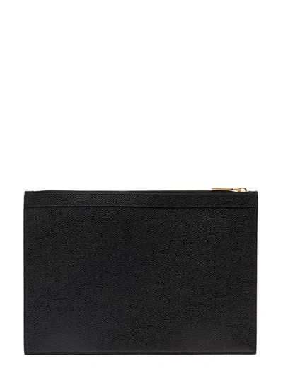 Shop Thom Browne Black Document Holder With Grained Texture And Web Detail In Leather Man