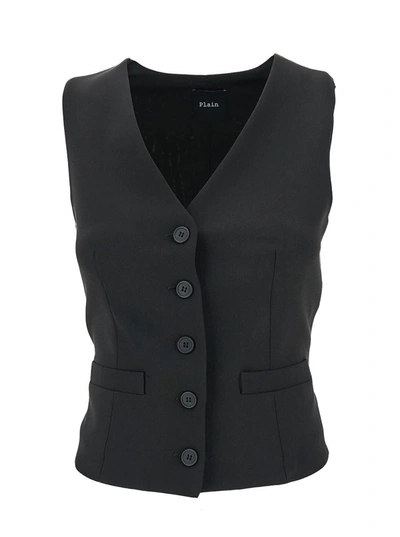 Shop Plain Black Fitted Vest With Two Front Pockets In Tech Fabric Woman