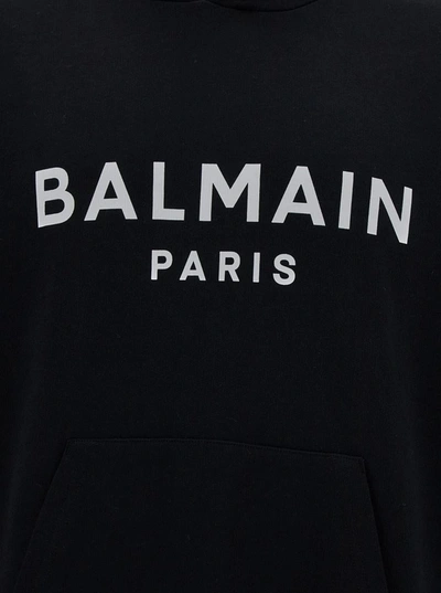 Shop Balmain Black Hoodie With Contrasting Logo In Cotton Man