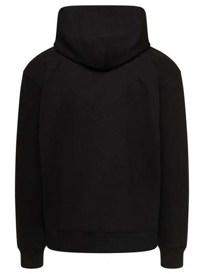 Shop Kenzo Black Hoodie With Logo Print In Cotton Stretch Man