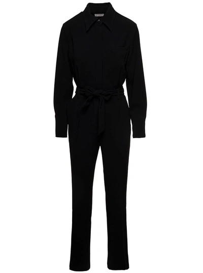 Shop Alberto Biani Black Jumpsuit With Classic Collar And Belt In Triacetate Blend Woman