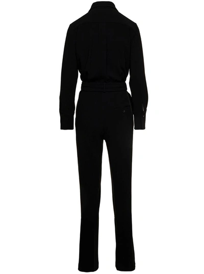 Shop Alberto Biani Black Jumpsuit With Classic Collar And Belt In Triacetate Blend Woman