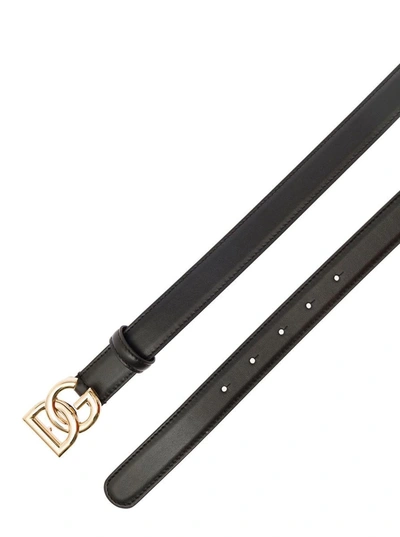 Shop Dolce & Gabbana Black Thin Belt With Golden Dg Buckle In Leather Woman