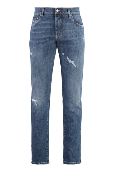Shop Dolce & Gabbana Destroyed Slim Fit Jeans In Denim