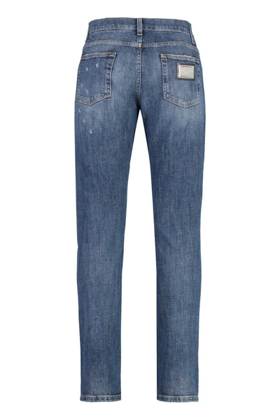 Shop Dolce & Gabbana Destroyed Slim Fit Jeans In Denim
