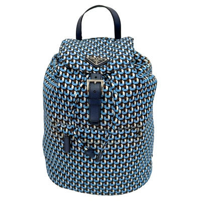 Shop Prada Tessuto Blue Synthetic Backpack Bag ()