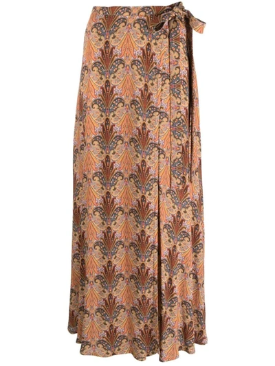 Shop Etro Long Skirt With Print In Brown