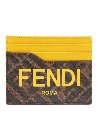 Shop Fendi Credit Card Case In Yellow & Orange