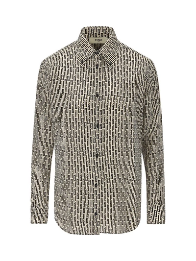 Fendi Print Silk Shirt In Black