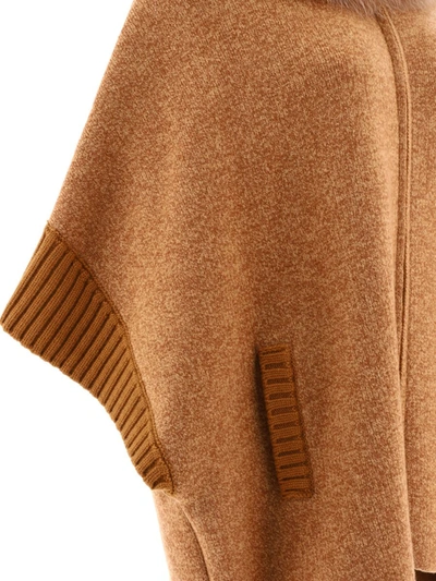 Shop Giovi Cape With Fur Inserts In Beige