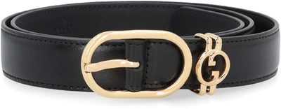 Shop Gucci Leather Belt With Metal Buckle In Black