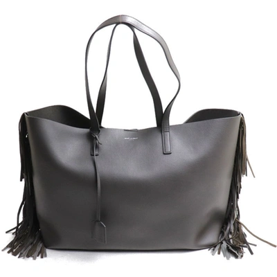 Shop Saint Laurent Grey Leather Tote Bag ()