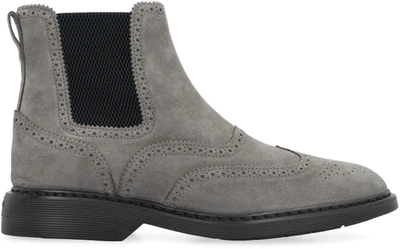 Shop Hogan H576 Suede Chelsea Boots In Grey