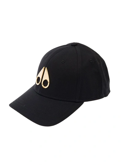 Shop Moose Knuckles Black Baseball Cap With Logo Detail In Cotton Man