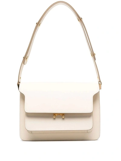 Shop Marni Trunk Shoulder Bag In Leather In Nude & Neutrals