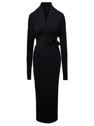 Shop Balenciaga Maxi Black Wrap Dress With Waist Belt In Silk Woman