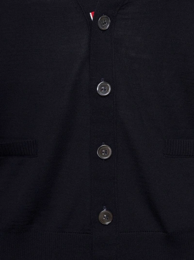 Shop Thom Browne Overisze Black Cardigan With Tricolor Band In Wool Blend Man In Blu