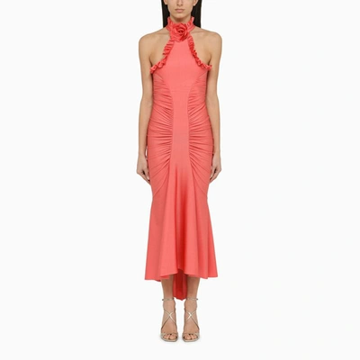 Shop Philosophy Di Lorenzo Serafini Philosophy Fuchsia Lycra Dress With Ruffles In Pink