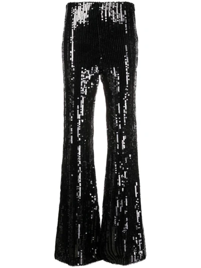 Shop Rotate Birger Christensen Rotate Sequined High-waisted Flared Trousers In Black