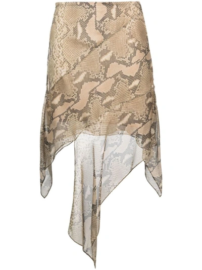 Shop Stella Mccartney Midi Skirt With Asymmetrical Hem In Nude & Neutrals