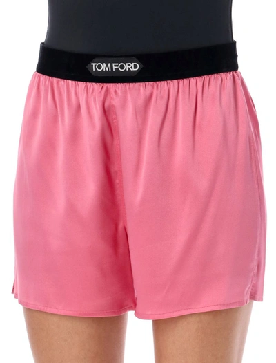 Shop Tom Ford Stretch Silk Satin Boxer Shorts In Pink Rose