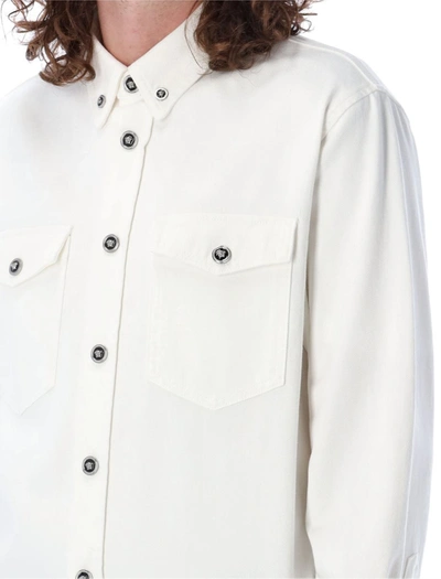 Shop Versace Denim Overshirt In White
