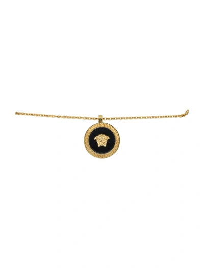 Shop Versace Enamel Medusa Necklace In Gold