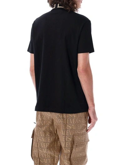 Shop Versace Greca Short-sleeved Polo Shirt In Black