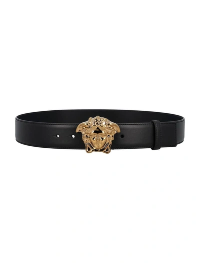 Shop Versace La Medusa Belt In Black Gold