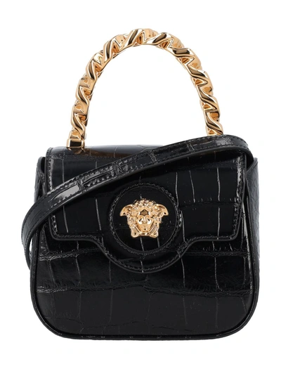 Shop Versace Mini Top Handle Crocco Bag In Black