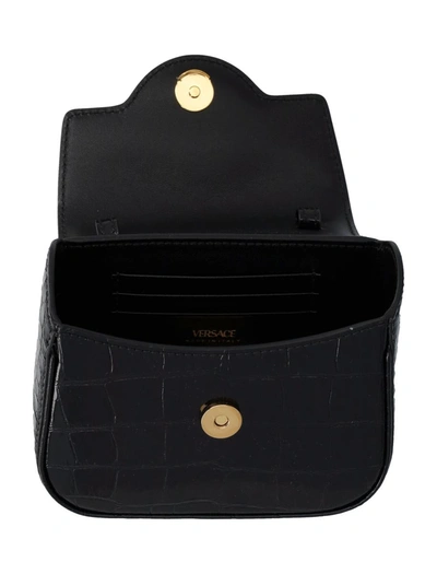 Shop Versace Mini Top Handle Crocco Bag In Black