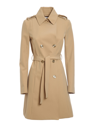 Shop Patrizia Pepe Stretch Technical Fabric Trench Coat In Beige