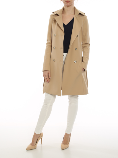 Shop Patrizia Pepe Stretch Technical Fabric Trench Coat In Beige