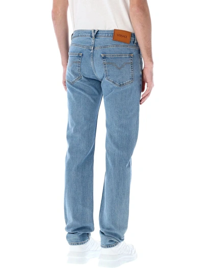 Shop Versace Slim-fit Jeans In Faded Light Blue
