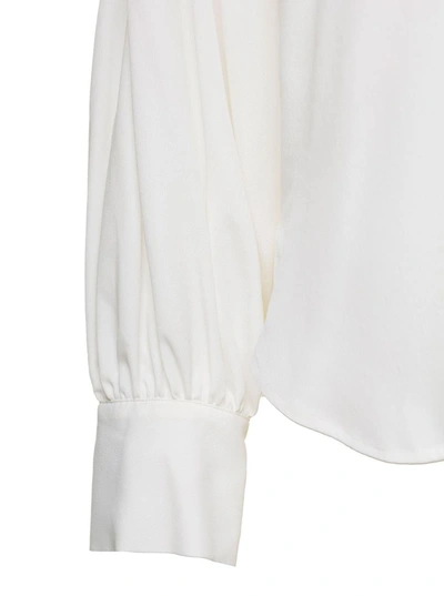 Shop Plain White Blouse With Collar And V Neckline In Lightweight Fabric Woman