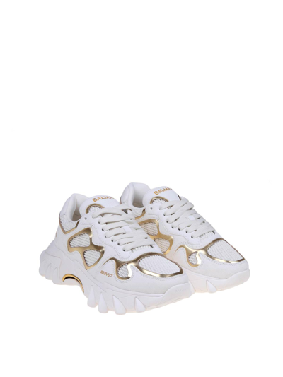 Shop Balmain Sneakers In White And Gold Suede And Leather