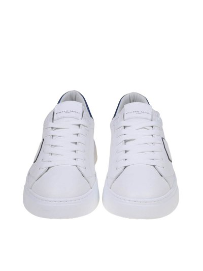 Shop Philippe Model Temple Sneakers In White/blue Leather