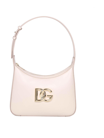 Shop Dolce & Gabbana 35 Shoulder Bag In Leather With Dg Logo In Light Pink